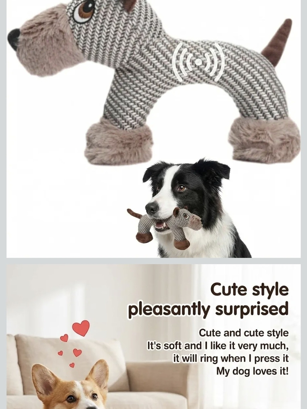 Plush Squeak Dog Toy in Brown and Gray - Cute Puppy Design